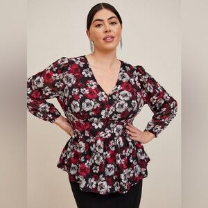 Torrid Top 2 Cute Black Red Floral Silky Lined Whimsigoth Fairycore Shirt Blouse